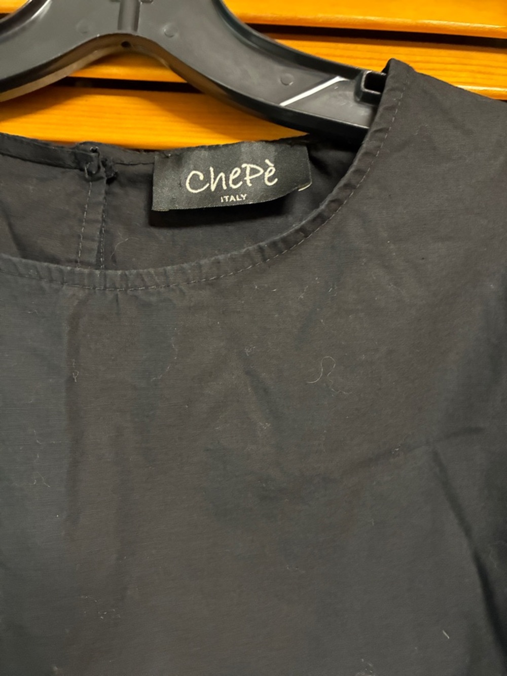 CHEPE Black Ruffle-Cuff Blouse with Crew Neck length 23”pit to pit 20” - Picture 2 of 4